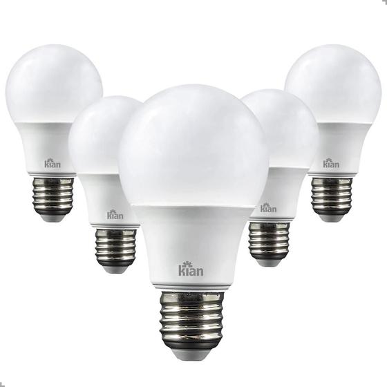 Imagem de Kit 5 Lâmpadas Led Bulbo 9W Bivolt Branco Frio 6500k E27