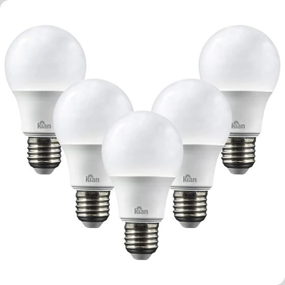 Imagem de Kit 5 Lâmpadas Led Bulbo 9W Bivolt Branco Quente 3000k E27