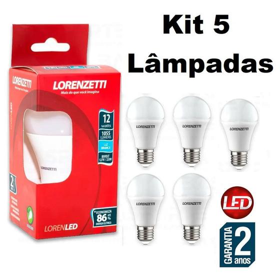 Kit 5 Lâmpadas Led Lorenzetti Bulbo 12W Bivolt E27 6500K Luz Branca Menor preço em Kit 5 Lâmpadas Led Lorenzetti Bulbo 12W Bivolt E27 6500K Luz Branca