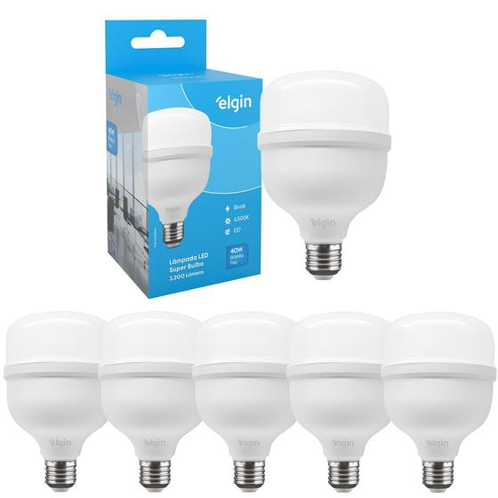 Kit 5 Lâmpadas Led Super Bulbo 40w Alta Potência Bivolt Branco Frio Elgin Menor preço em Kit 5 Lâmpadas Led Super Bulbo 40w Alta Potência Bivolt Branco Frio Elgin