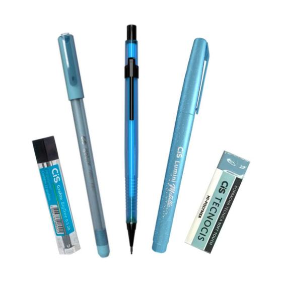 Imagem de Kit 5 Lapiseira 0.5 Azul +Move+Marca Texto+Borracha+Grafite