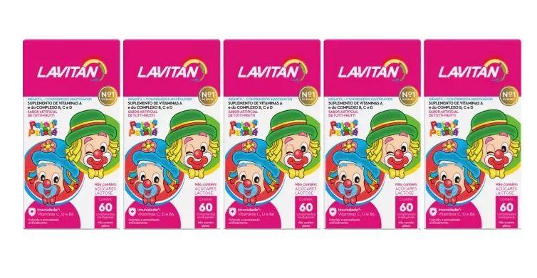 Imagem de Kit 5 Lavitan Kids 60 Cps Mástigaveis Tutti Frutti - Cimed