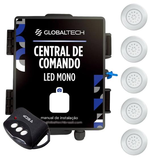 Imagem de Kit 5 LED Piscina Inox Mono AZUL BRANCO 18W + Central Touch