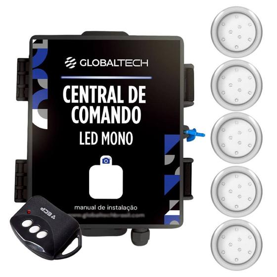 Imagem de Kit 5 LED Piscina mono 9W Inox + Central de Comando Globaltech