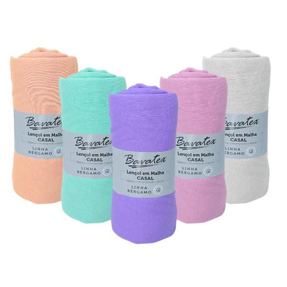 Imagem de Kit 5 Lençol Cama Elástico Avulso Box Casal 100% Algodão Malha