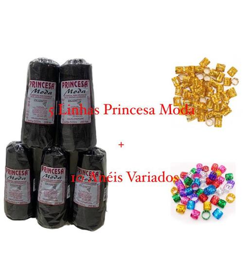 Imagem de KIT 5 Linhas Cor PRETO  Princesa Moda + 10 Anéis Variados  