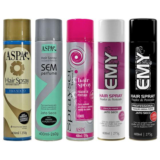 Imagem de Kit 5 Linhas De Hair Spray Set Fixador Penteado Aspa 400ml