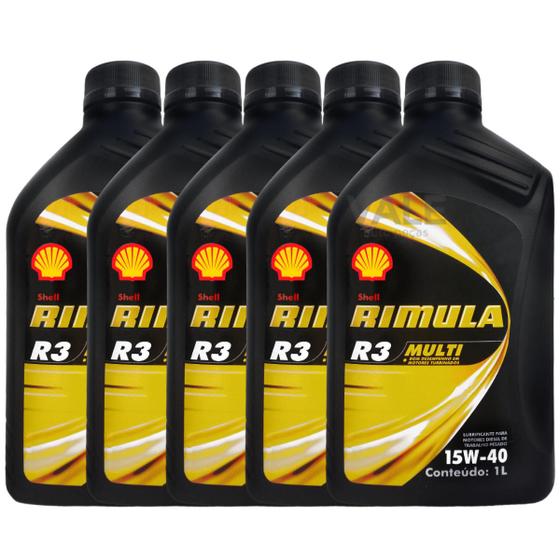 Imagem de Kit 5 Litros Óleo de Motor Diesel Pesado Rimula R3 Multi CH4 15w40 Lubrificante Shell