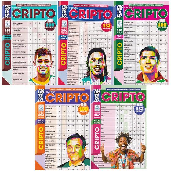 Imagem de Kit 5 Livros de Passatempos Criptograma 100% Cripto Criptex Puzzle Raciocínio Lógico Memória