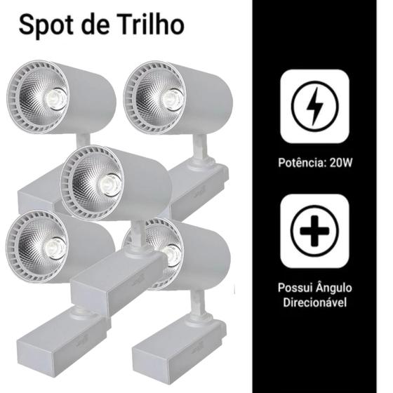 Imagem de Kit 5 Luminária Branca Trilho Spot Led 20W 3500K Branco Quente