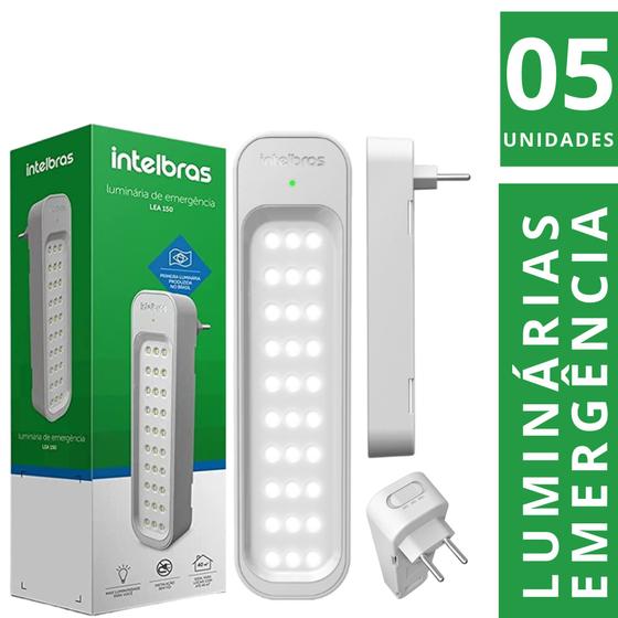 Kit 5 Luminária de Emergência Autônoma 30 Led Intelbras Lea 150 Branco