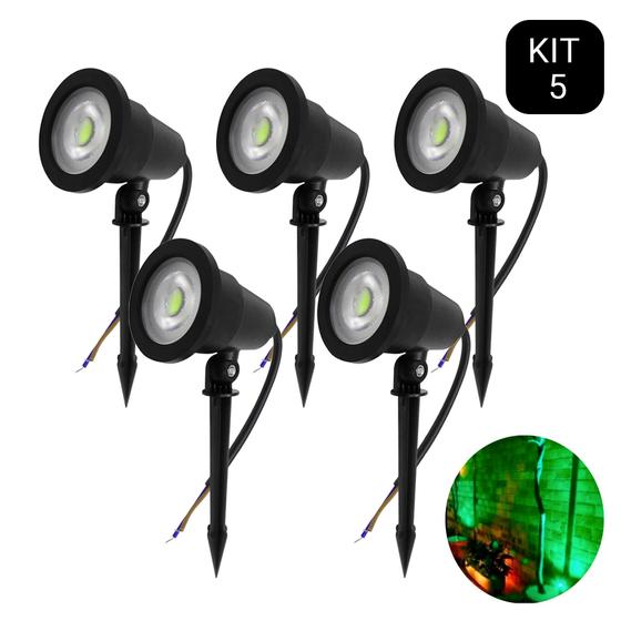 Imagem de Kit 5 Luminária Espeto Jardim Com Lâmpada Led 7w Luz Verde