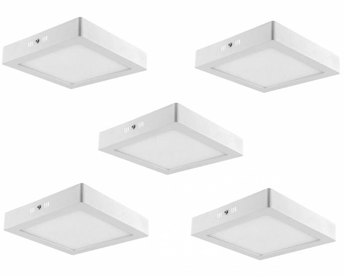 Imagem de Kit 5 Luminária Led Sobrepor 18W Quadrada Branco Frio 6000K