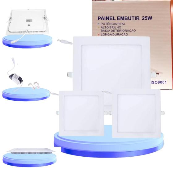 Imagem de Kit 5 Luminária Painel Plafon Led 25W Quadrado Embutido Mini Teto Bivolt 110v-220v Branco Frio 6500K