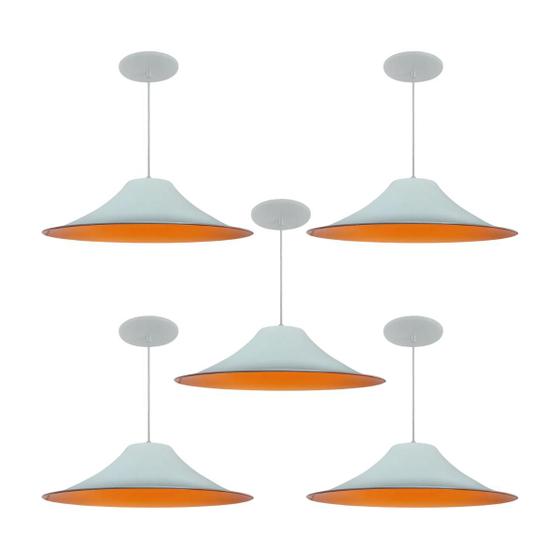 Imagem de Kit 5 Luminária Pendente Chapéu Chinês Com Interior Laranja Com Fiação 110/220v