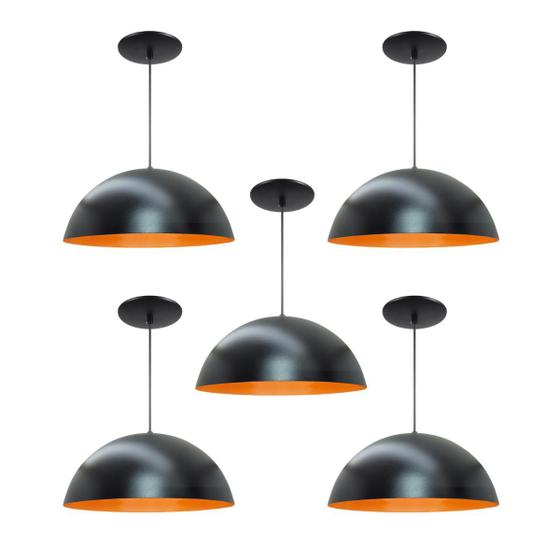 Imagem de Kit 5 Luminária Pendente Meia Lua 50cm Interior Laranja Com Fiação 110/220v