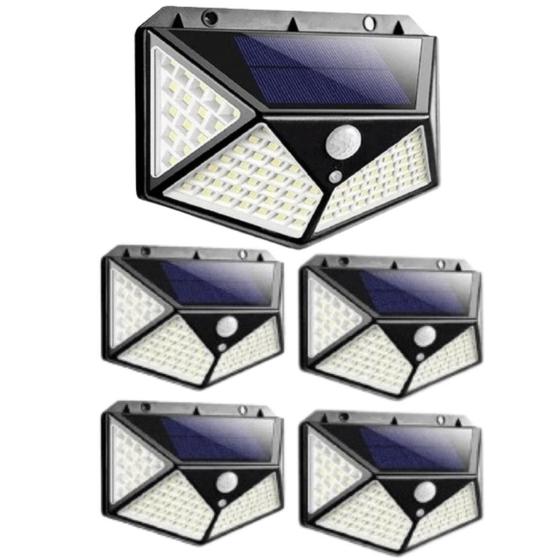 Imagem de Kit 5 Luminária Solar 100 Led Arandela A Prova Dágua Com Sensor De Presença