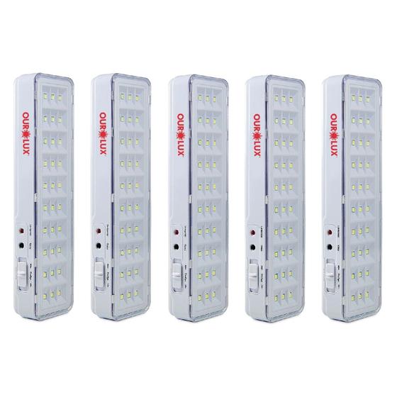 Kit 5 Luminárias Luz Emergência 30 Superleds Bivolt Ourolux Menor preço em Kit 5 Luminárias Luz Emergência 30 Superleds Bivolt Ourolux