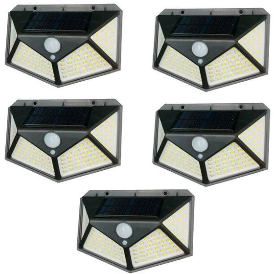Imagem de Kit 5 Luminárias Solar de Parede 100 Led com Sensor Presença