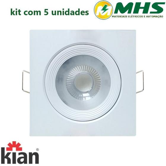 Kit 5 Luminárias Spot Led Fênix MR16 Quadrada 5w 6000k Kian Kian
