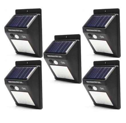 Imagem de Kit 5 Luz Externa Luminária Refletor Solar 30 Leds Parede Jardim Piscina Sensor Movimento Resistente Sol Chuva