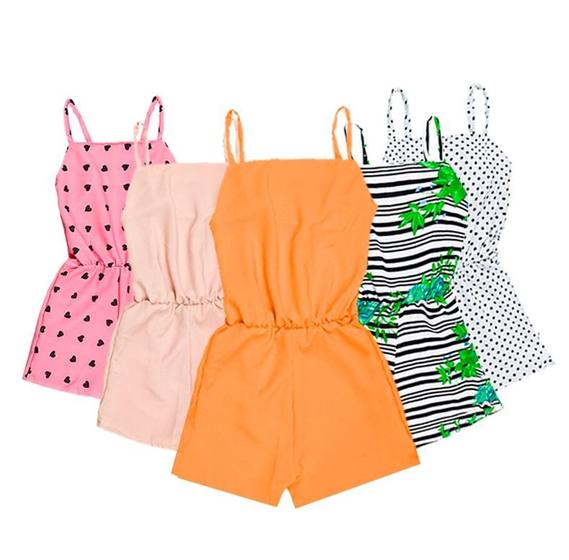 Imagem de KIT 5 macacão infantil estampado e liso roupas de menina blogueirinha