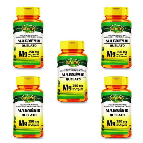Imagem de Kit 5 magnésio quelato 60 caps de 710 mg unilife
