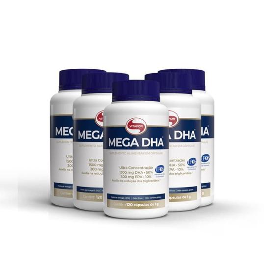 Kit 5 Mega DHA 1000mg Vitafor 120 cápsulas - Ômega 3 / Óleo de Peixe ...