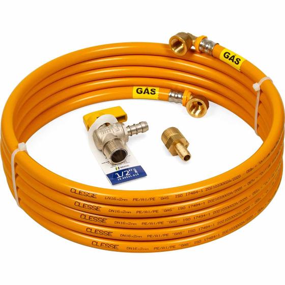 Imagem de Kit 5 Metros 16mm Tubo Multicamadas PEX GÁS Amarelo + Registro BM