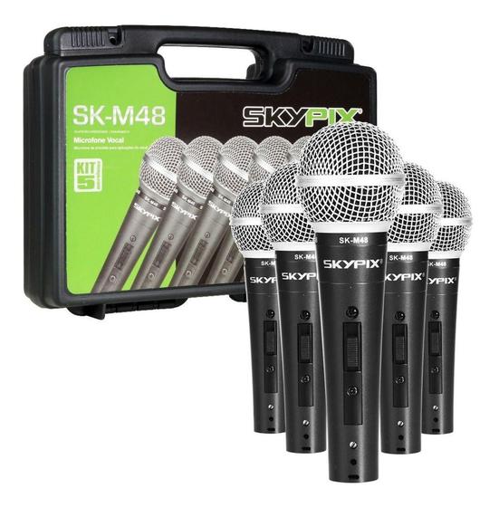 Imagem de Kit 5 Microfone Profissional De Fio Skypix Skm48 Com Maleta