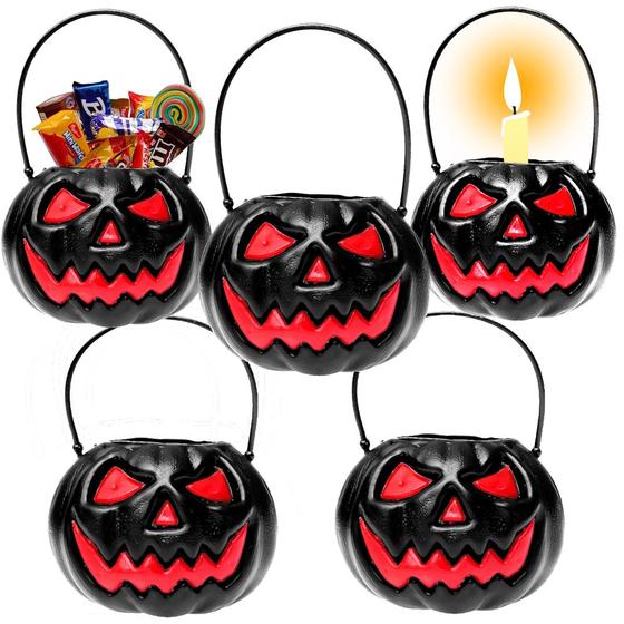 Imagem de Kit 5 Mini Abóbora Preta p/ Dia das Bruxas Halloween Balde p/ Decoração e Doces