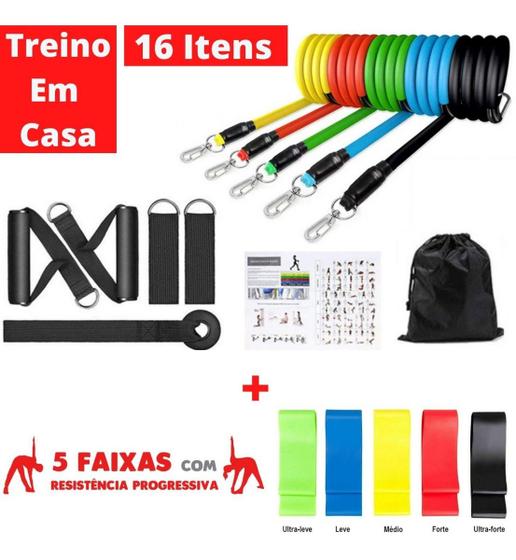 Imagem de Kit 5 Mini Band + Kit 11 Elastico Extensor Treino Em Casa