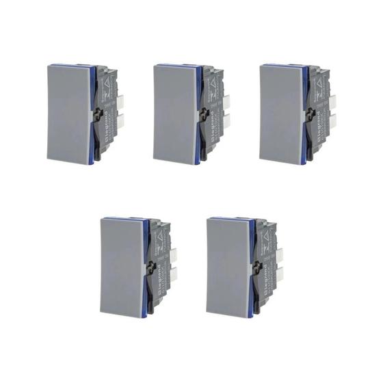 Imagem de Kit 5 Módulo Interruptor Simples Cinza Pial Plus+ 611010CZ
