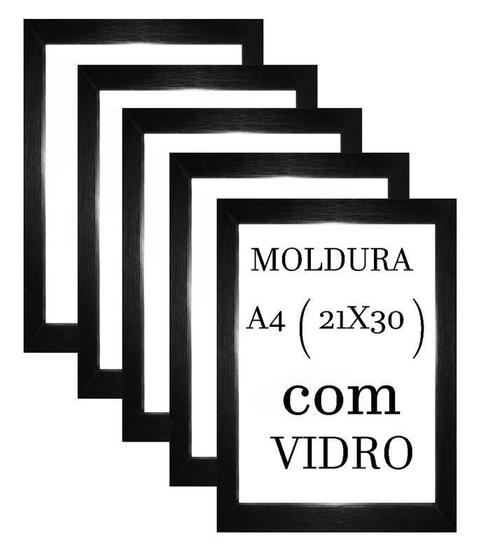 Imagem de Kit 5 Molduras A4 Certificado/ Diploma Com Vidro Cor Preta