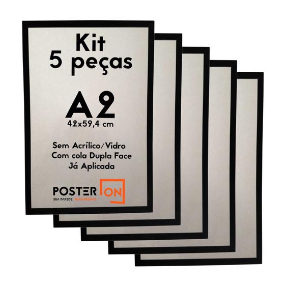 Imagem de Kit 5 Molduras ISO A2 42x59,4cm  Sem acrílico PS - Cola Dupla Face