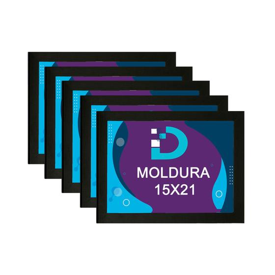 Imagem de Kit 5 Molduras Pretas 15x21 Com Fundo Em Eucatex Para Decoração e Arte Artesanal