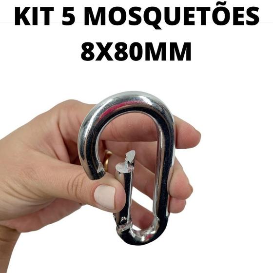 Imagem de Kit 5 mosquetao trava simples 8x80mm 230kg esporte trabalho