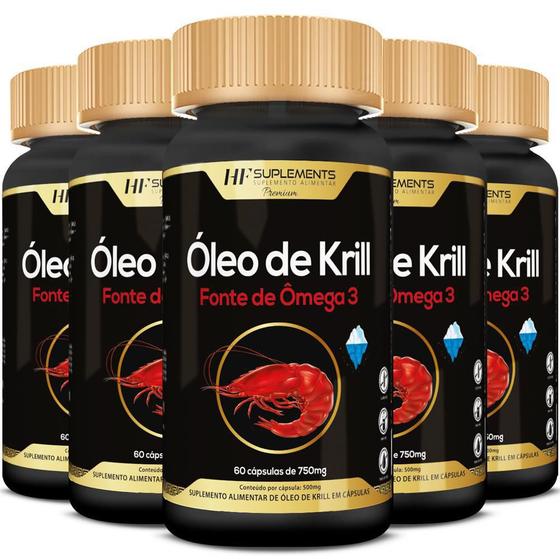 Imagem de Kit 5 Óleo De Krill 60 Caps 750 Mg Hf Suplements