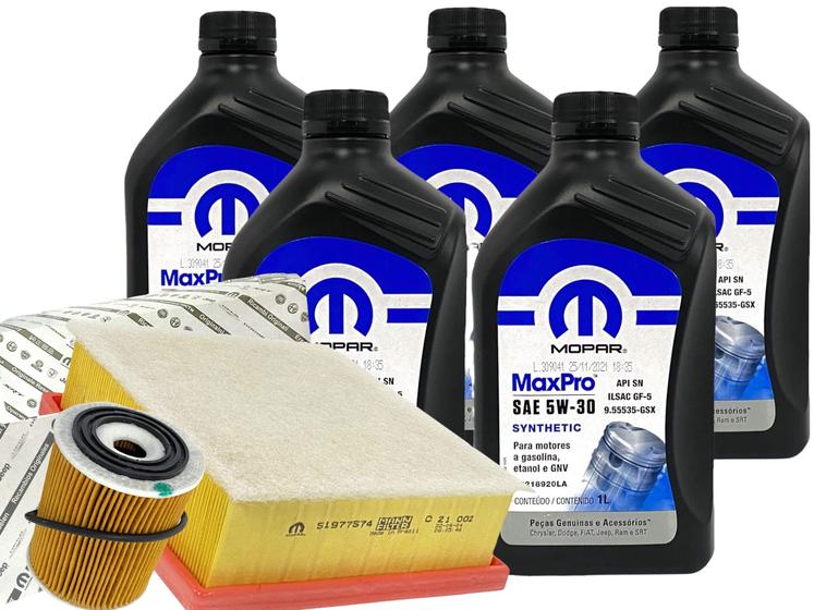 Imagem de Kit 5 Óleos 5w30 MOPAR + Filtro de Óleo e Ar Originais Fiat Toro 1.8 16v Flex Jeep Renegade