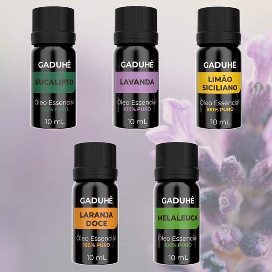 Imagem de Kit 5 óleos essenciais 10ml lavanda + eucalipto globulus + limão siciliano + laranja doce + melaleuca