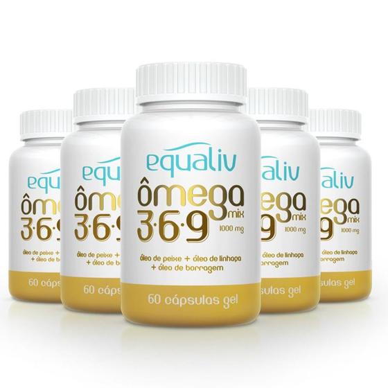 Imagem de Kit 5 Ômega 3 Mix 3-6-9 1000mg Equaliv 60 cápsulas