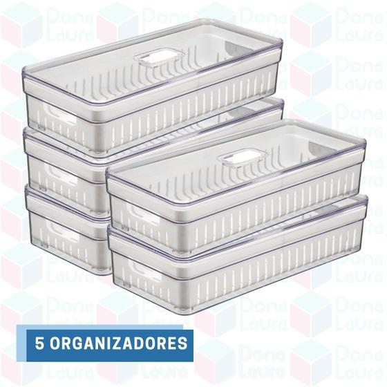Imagem de Kit 5 Organizadores Com Cesta E Tampa Guardar Verduras Frutas