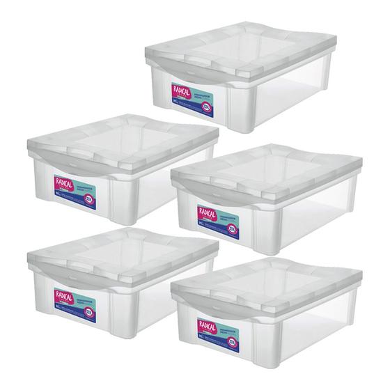 Imagem de Kit 5 Organizadores Plastico Cristal 13,5L Com Trava Ordene