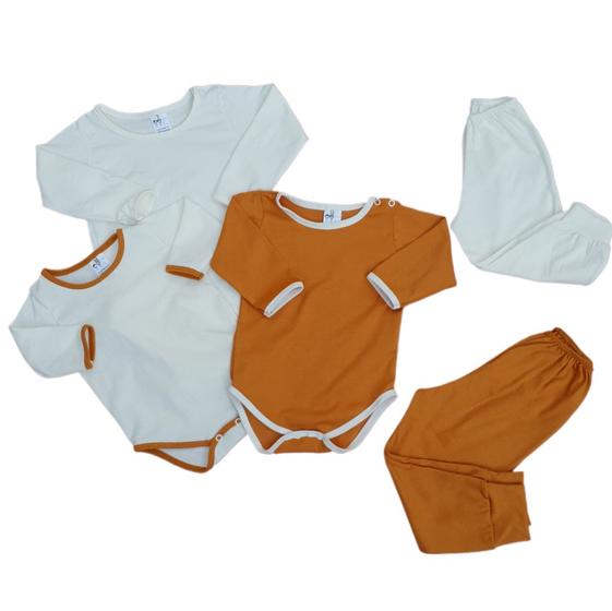 Imagem de Kit 5 ou 6 pç body manga longa calça bebê minimalista unissex malha 100% algodão