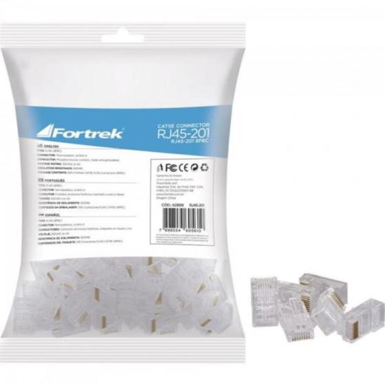 Imagem de Kit 5 Pacotes Conector RJ45 CAT5E Macho 201 FORTREK PACOTE C/ 500 PEÇAS