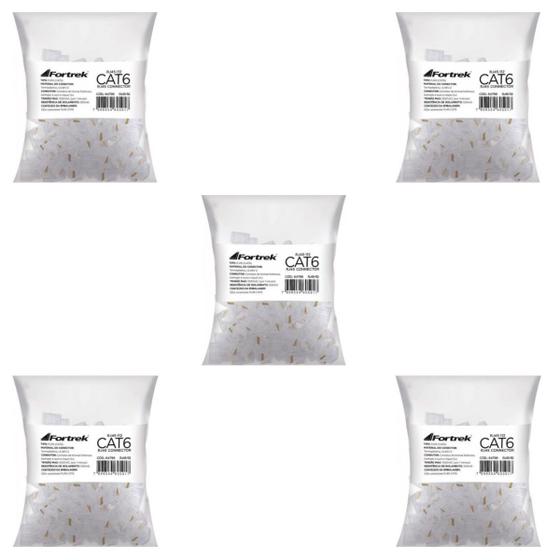 Imagem de Kit 5 Pacotes Conector RJ45 Cat6 Fortrek com 500 Peças