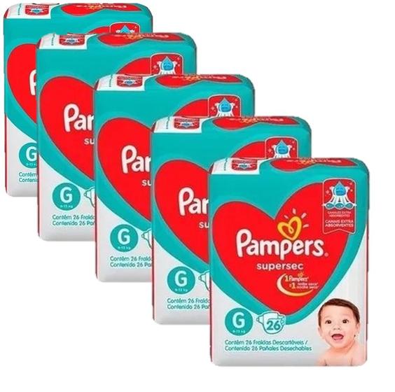 Imagem de Kit 5 Pacotes Fraldas Pampers Descartável Infantil Atacado