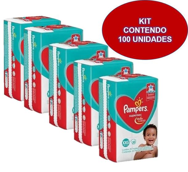 Imagem de Kit 5 Pacotes Fraldas Pampers Descartável Infantil Atacado