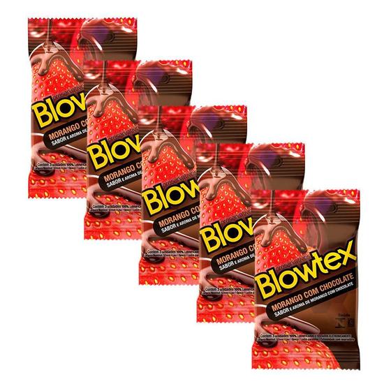Imagem de Kit 5 Pacotes Preservativo Blowtex Morango e Chocolate C/ 3 Unidades Cada