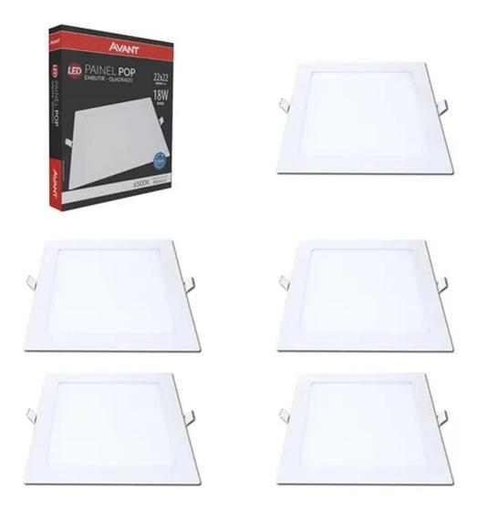 Imagem de Kit 5 Painel Led 18w Embutir Quadrado 6500k Luz Branca Frio